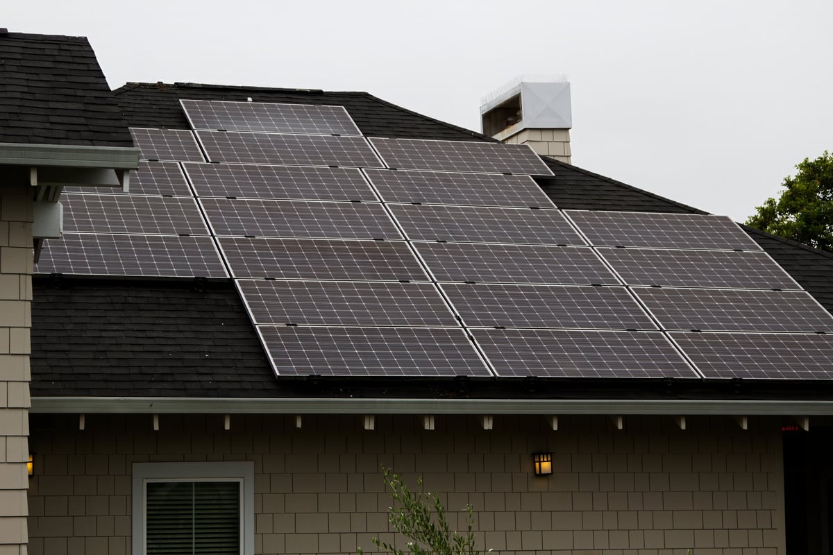Solar panels on resort hotel roof in California